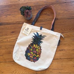 So’each Pineapple Leather & Canvas Totebag NWT